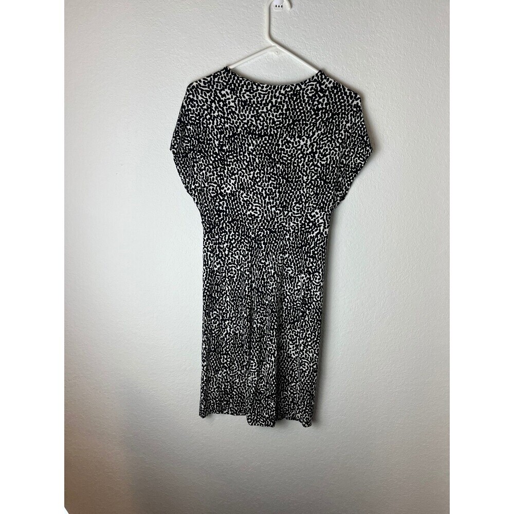 Diane von Furstenberg Dress Womens 2 Black White Ruched Print Stretch Viscose​ - Picture 4 of 6